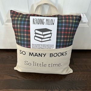 So Many Books So Little Time Reading Pillow Handle Pocket New Plaid Handmade